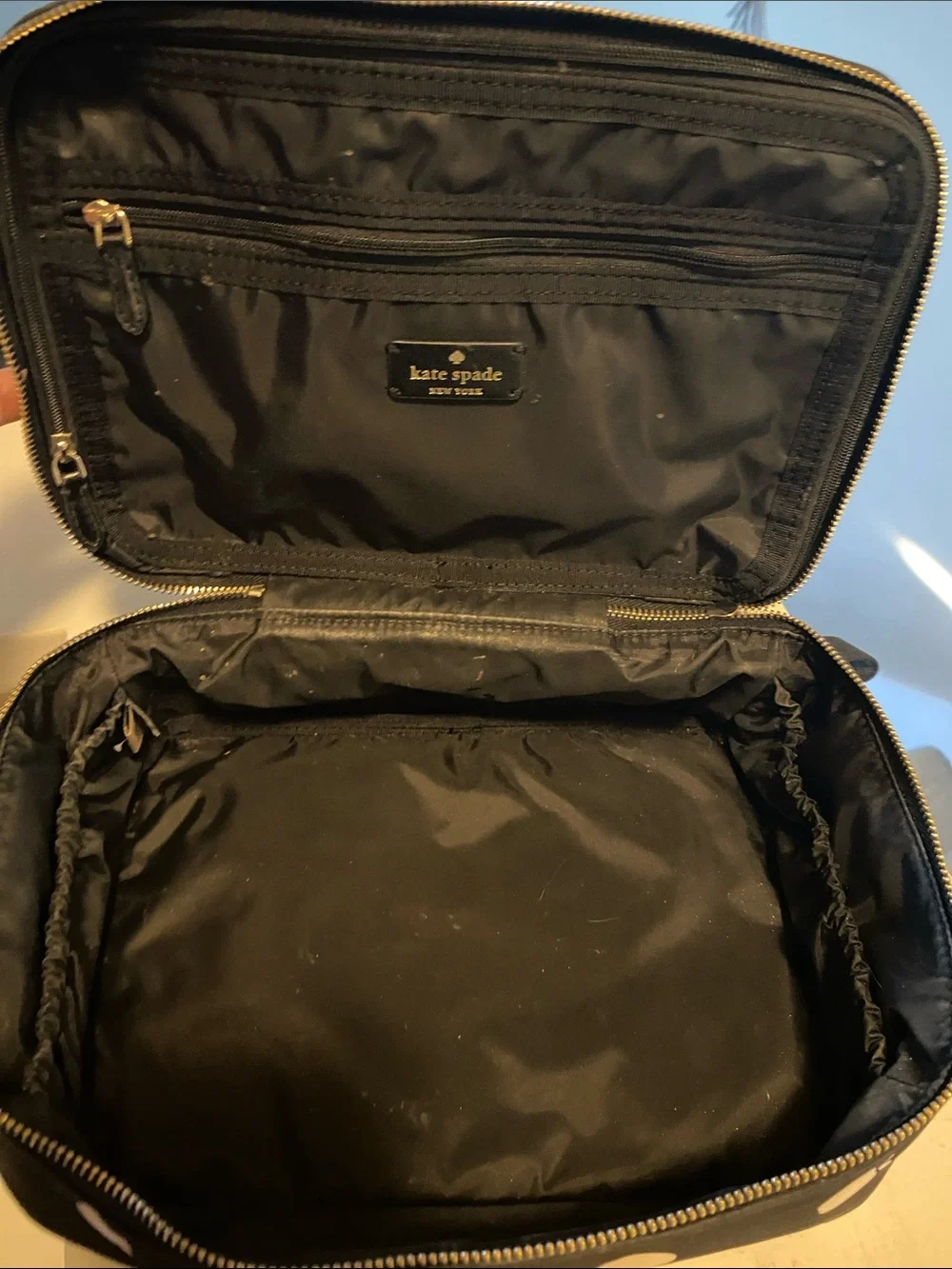 kate spade Black Quilted Cosmetic Case with Gold Hardware